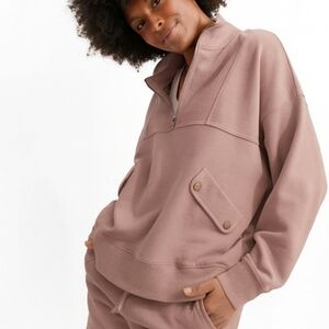 Aerie Taupe Lux Motto Quarter-Zip Pullover Sweatshirt Large